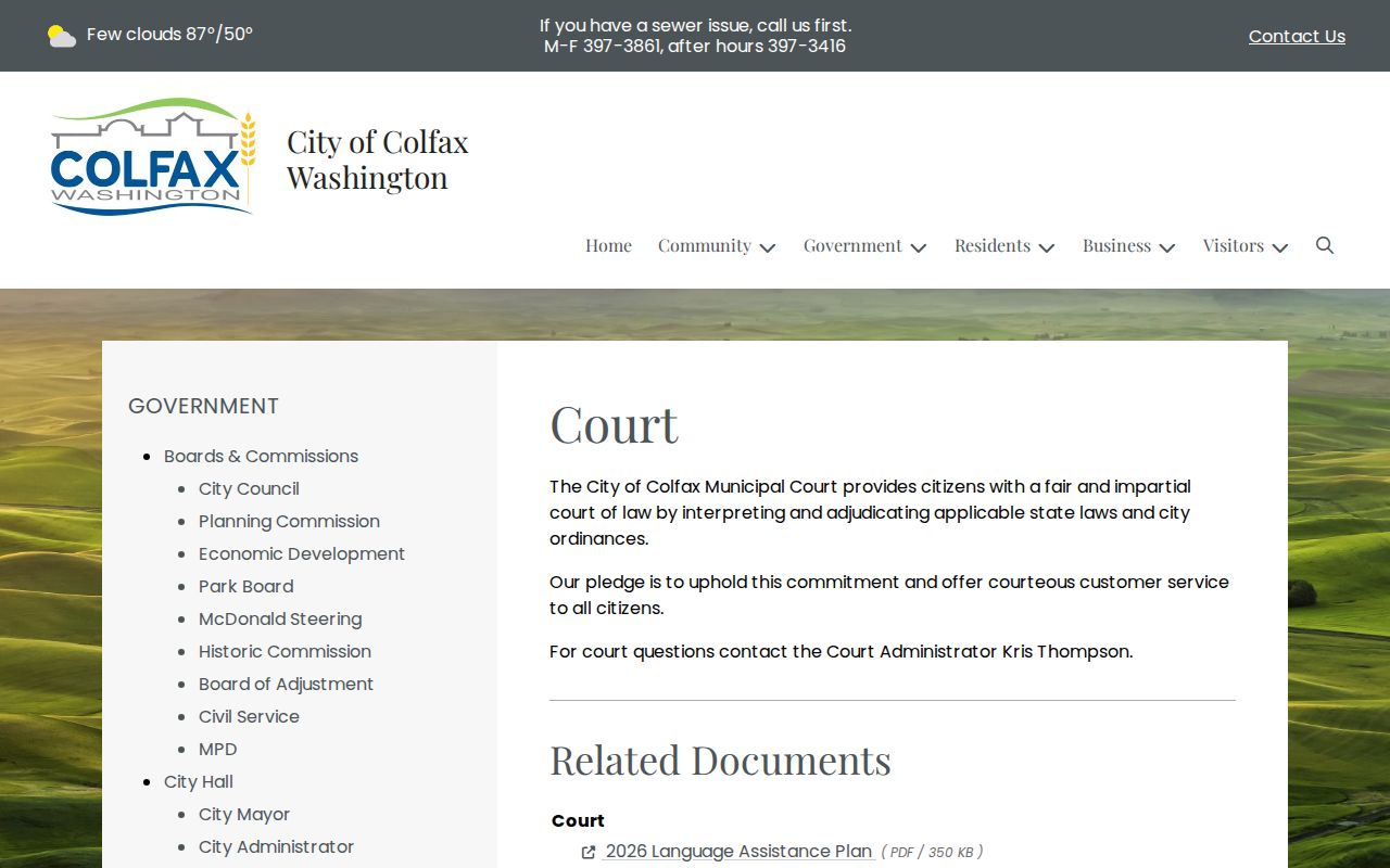 Colfax criminal court records on the official municipal court page