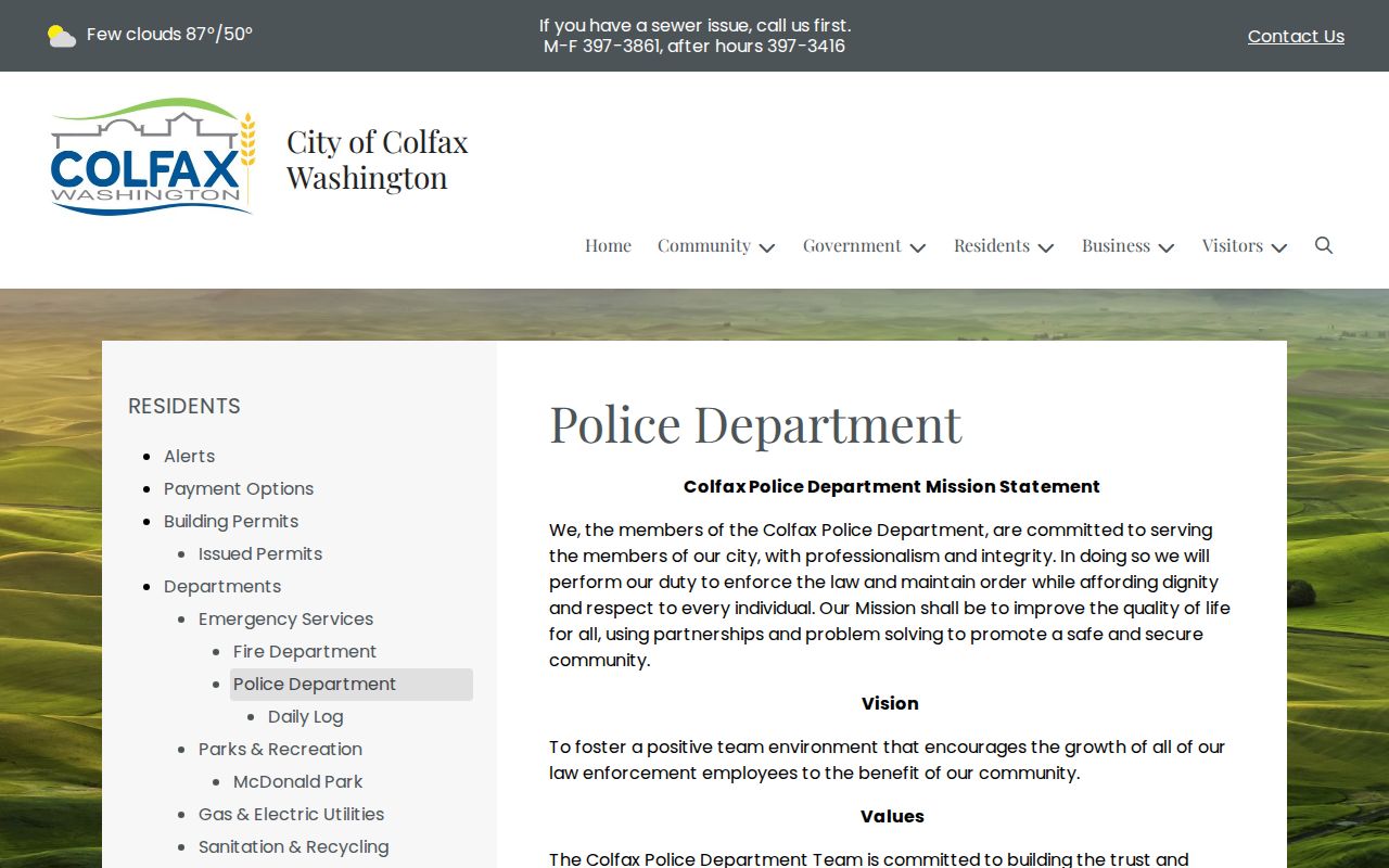 Colfax criminal records information on the official police department page