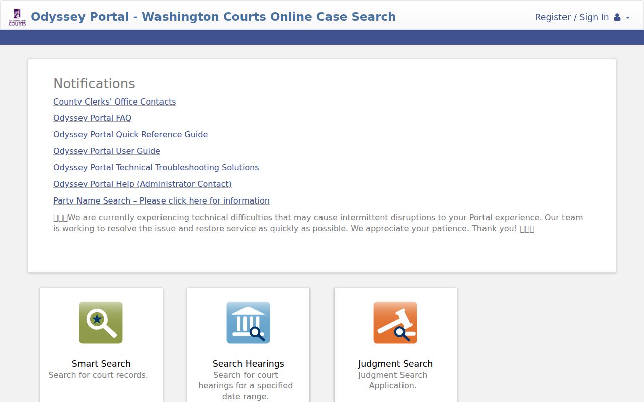 Whitman County criminal court cases Odyssey Portal search
