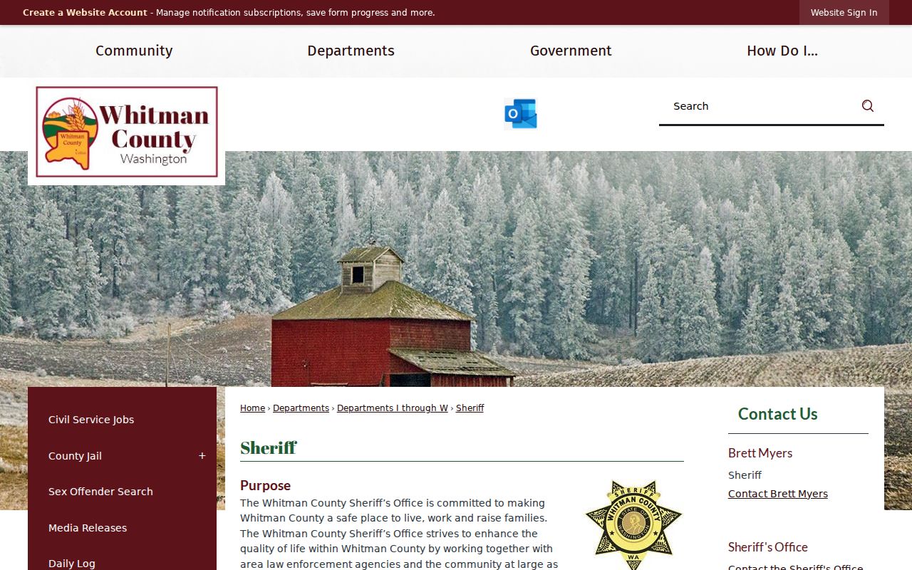 Whitman County criminal records Sheriff office page