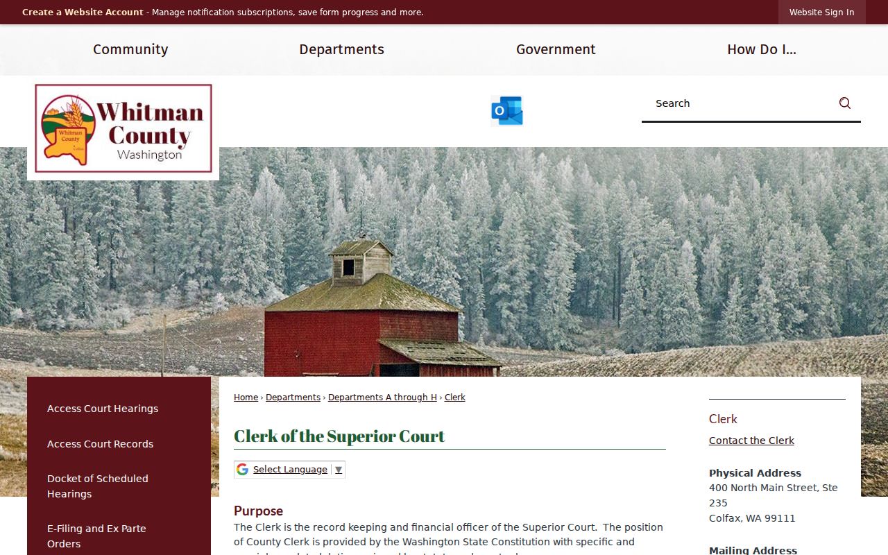 Whitman County criminal history Superior Court Clerk records