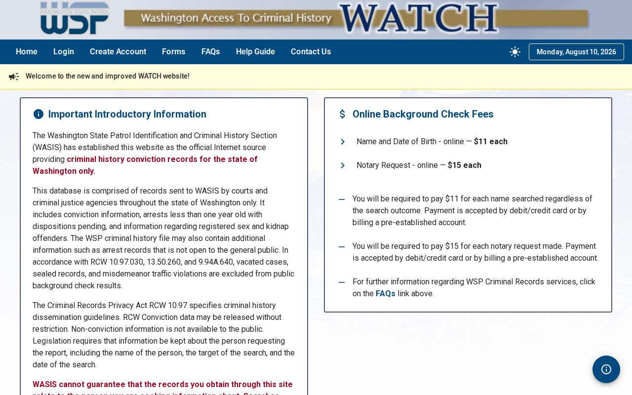 Whitman County criminal history WATCH search portal