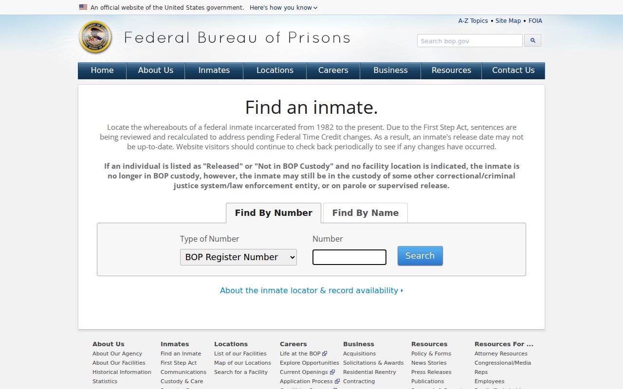 Palouse federal criminal custody records in the Bureau of Prisons locator