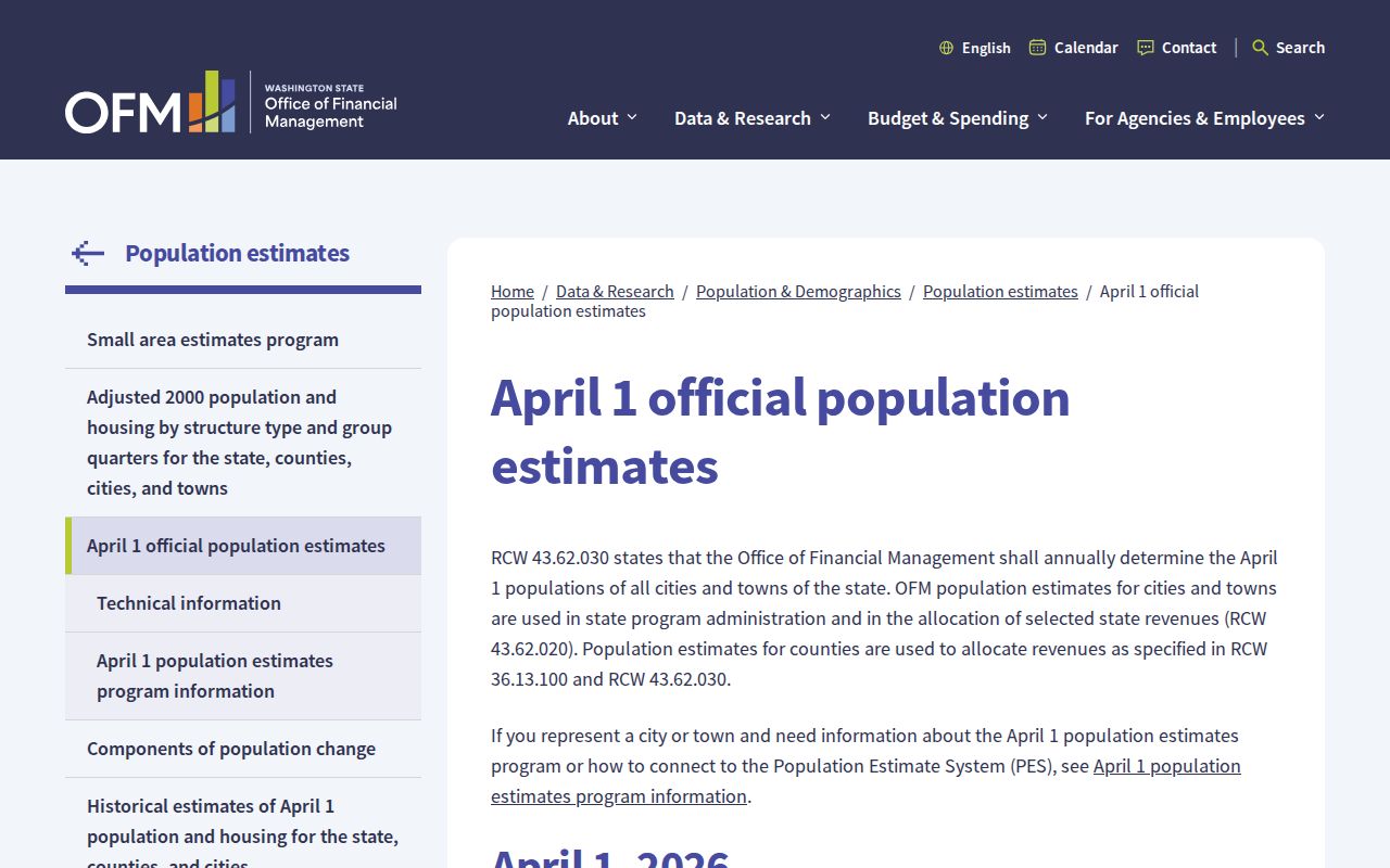 Palouse criminal records context from Washington official population estimates
