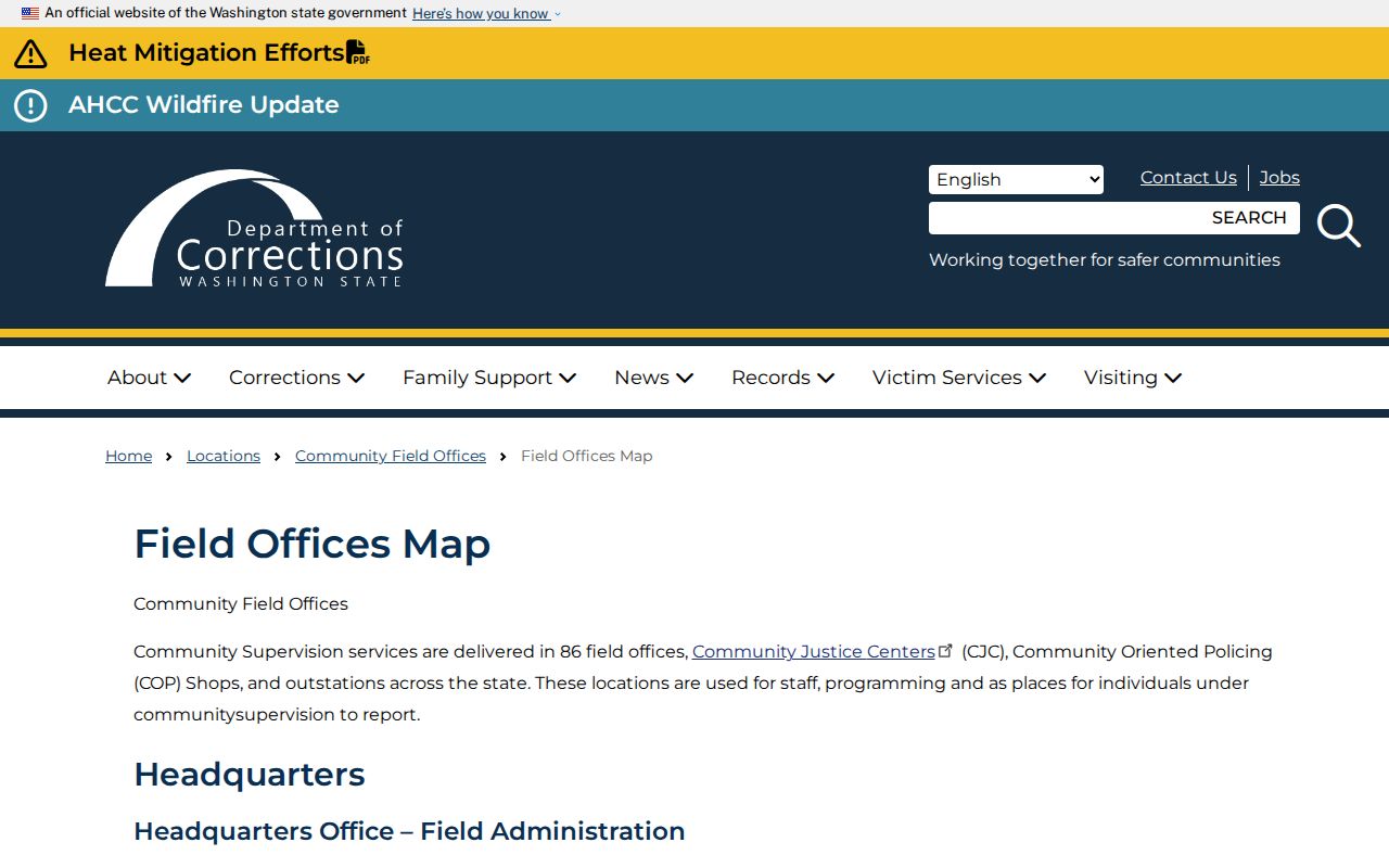 Pullman criminal records and Washington DOC community corrections field offices