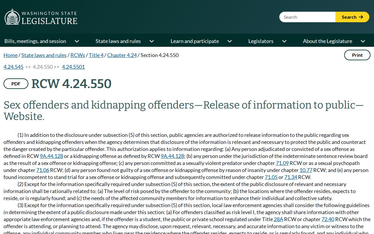 Whitman County sex offender search community notification law
