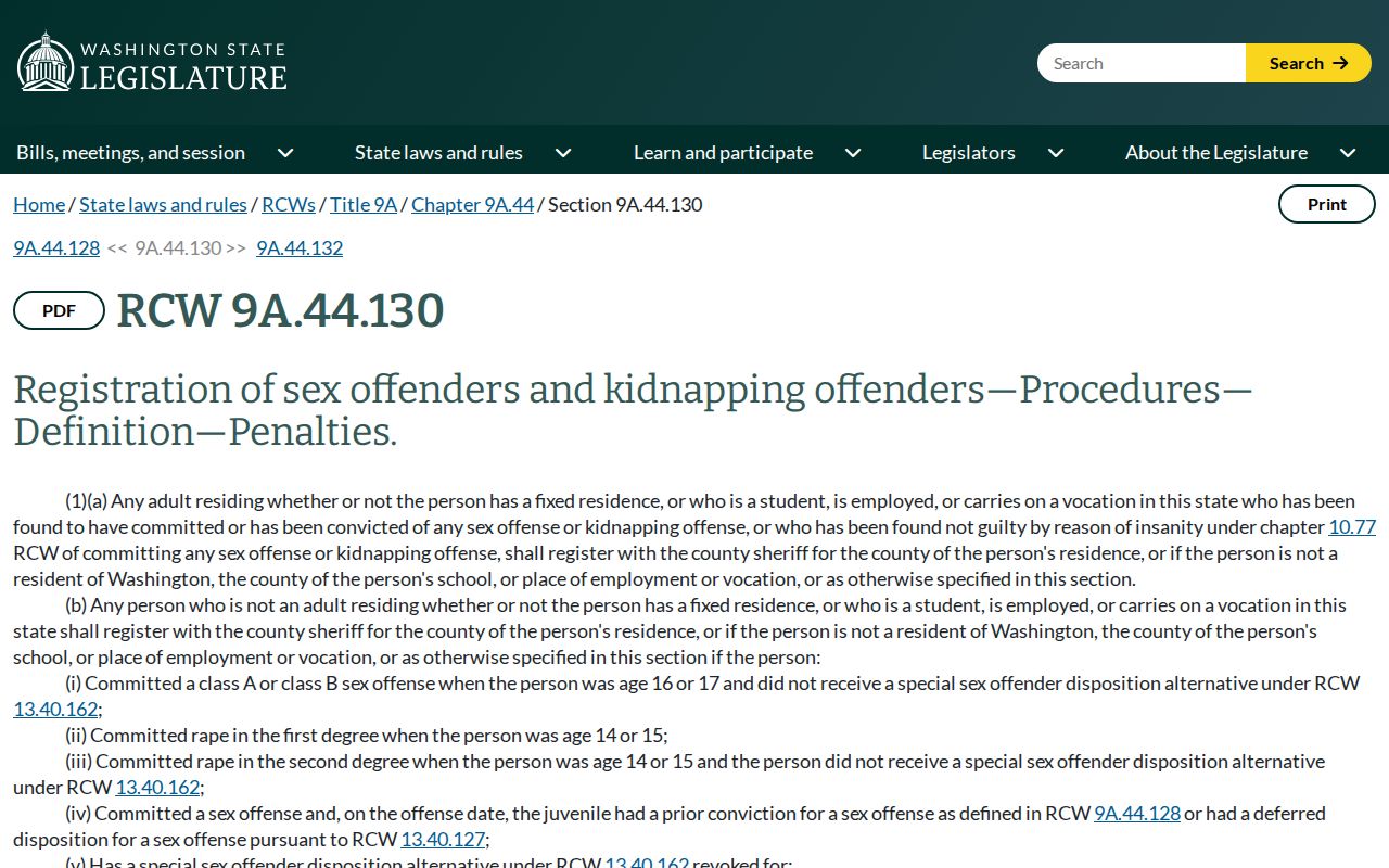 Whitman County sex offender registration requirements under Washington law