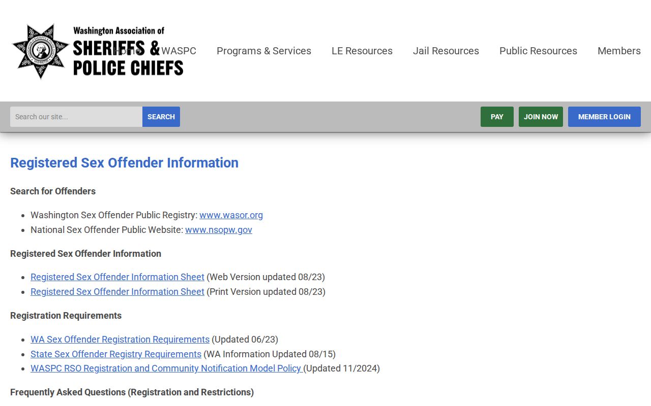 Whitman County sex offender registry information from WASPC